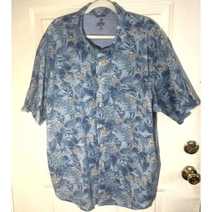 IZOD Saltwater Men's 2XB Blue Hawaiian Tropical Short Sleeve Button Up Shirt